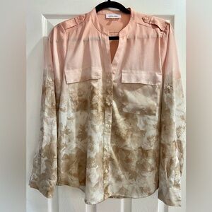 Calvin Klein Ombré Button Front Roll Tab Sleeve Shirt SZ SP